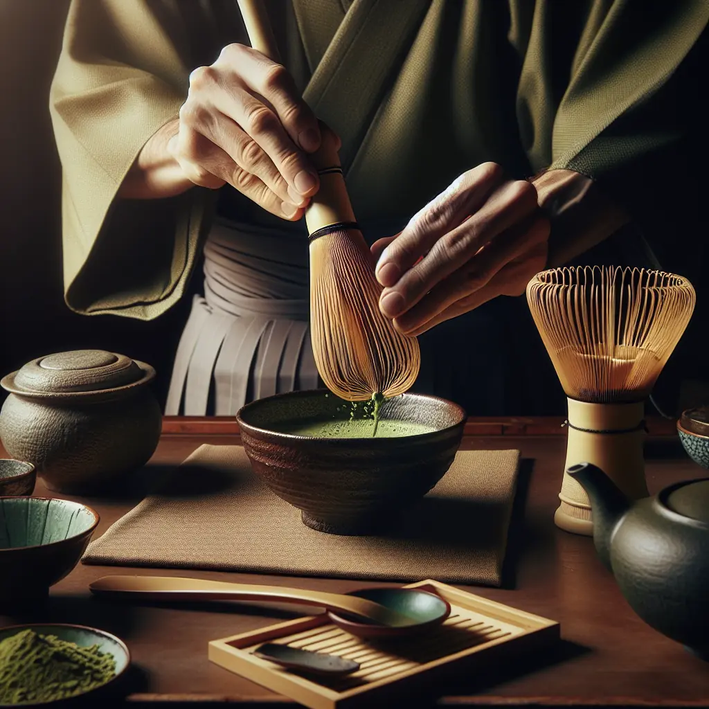 Mistrz ceremonii herbaty wykonujący tradycyjne ruchy w czasie rytuału