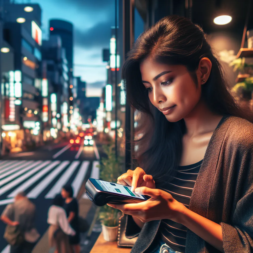 Japońska aplikacja fintech na smartfonie pokazująca innowacyjne rozwiązania płatnicze