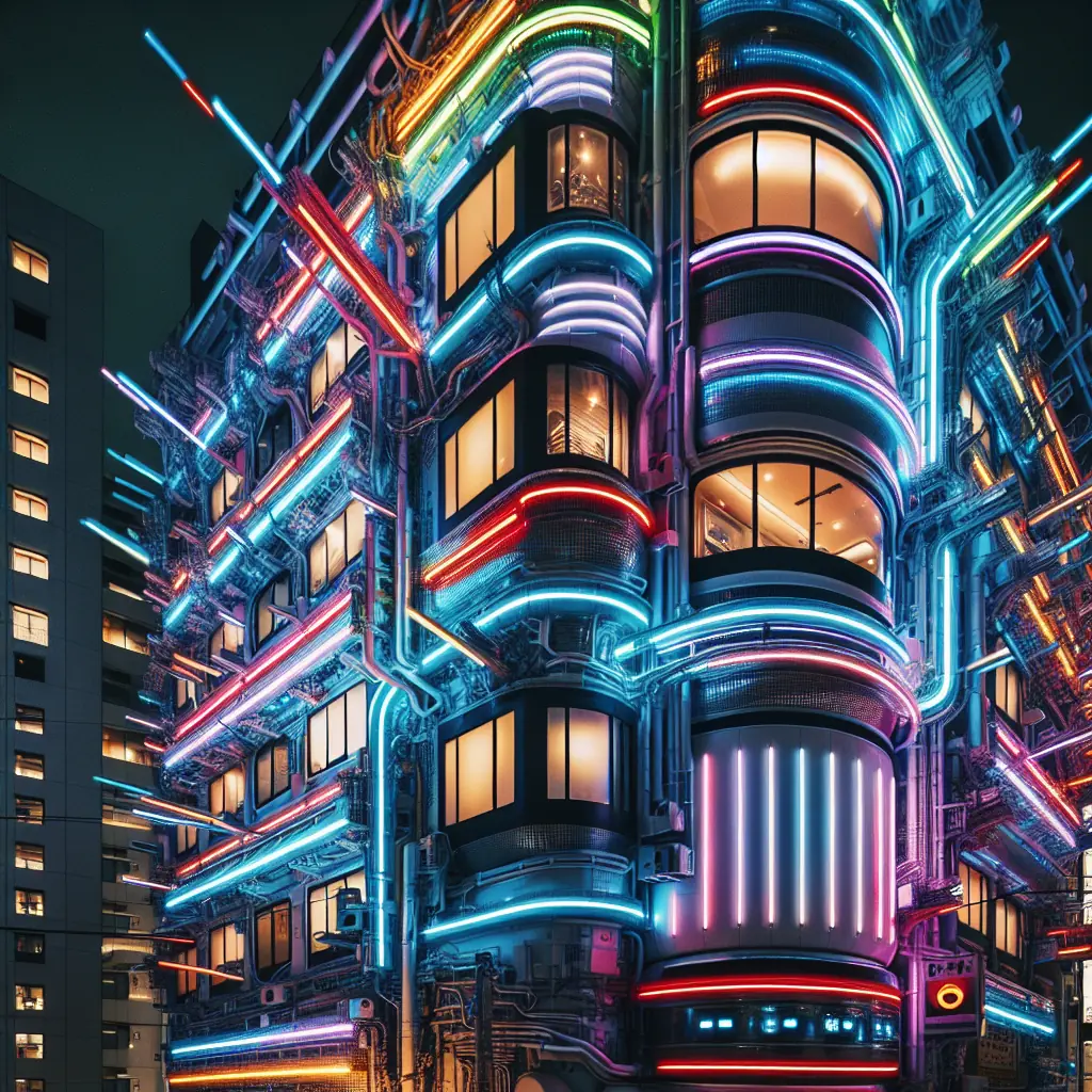 Wnętrze nowoczesnego hotelu kapsułowego z podświetlanymi modułami noclegowymi