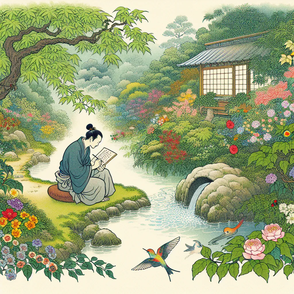 Kaligraficznie zapisany wiersz haiku na tradycyjnym papierze