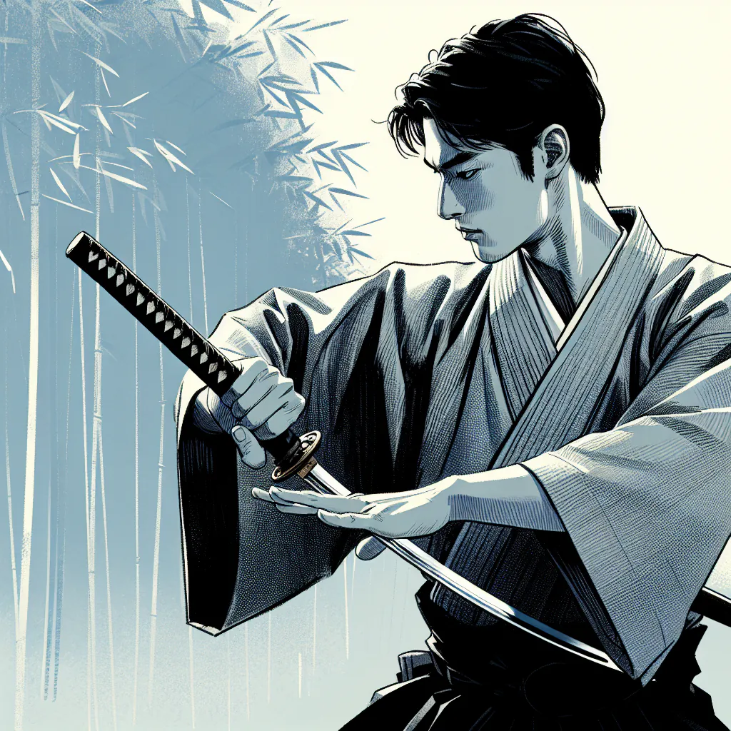 Mistrz iaido demonstrujący technikę szybkiego dobywania miecza