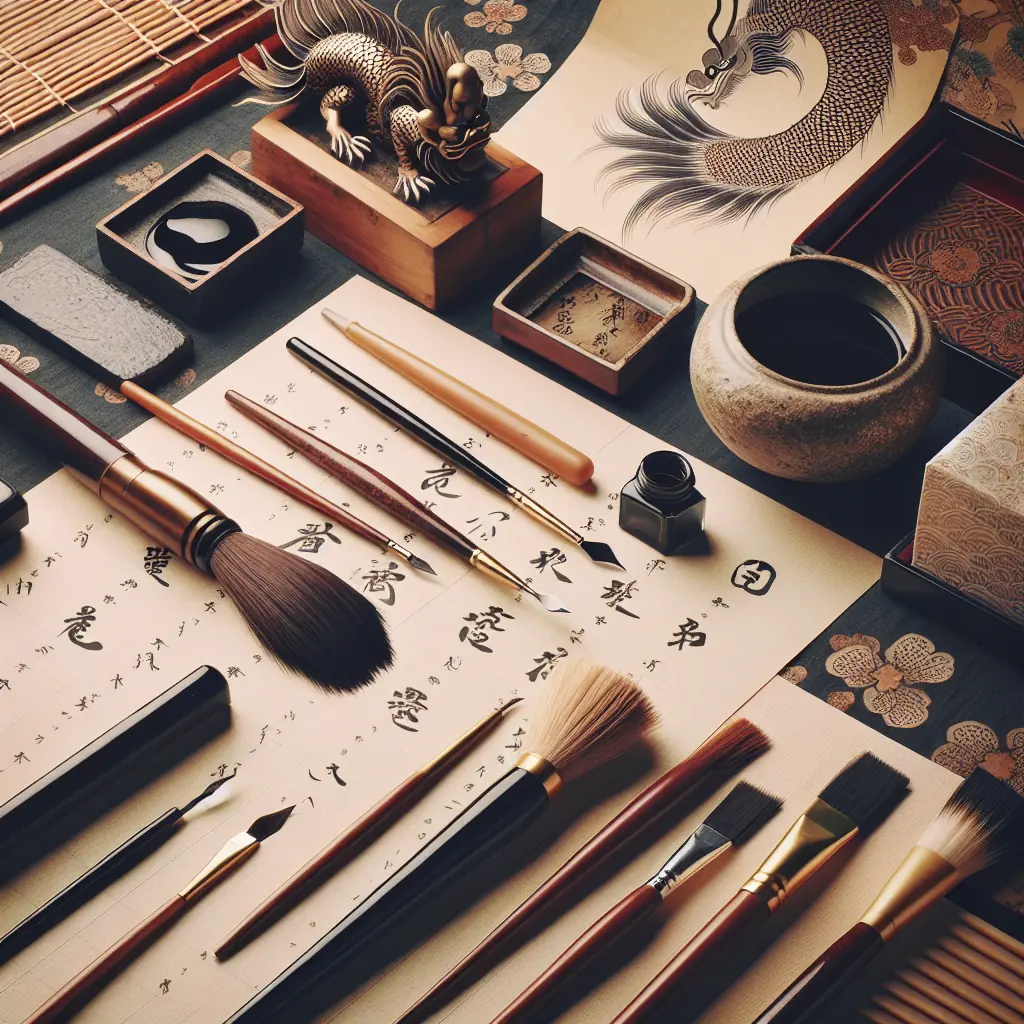 Mistrz kaligrafii wykonujący tradycyjne znaki pędzlem