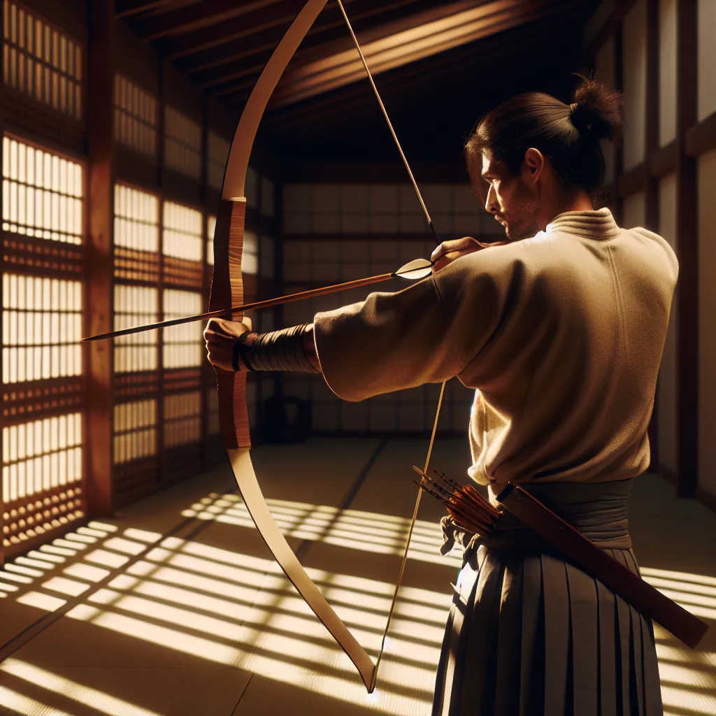 Łucznik w tradycyjnym stroju podczas ceremonii kyudo