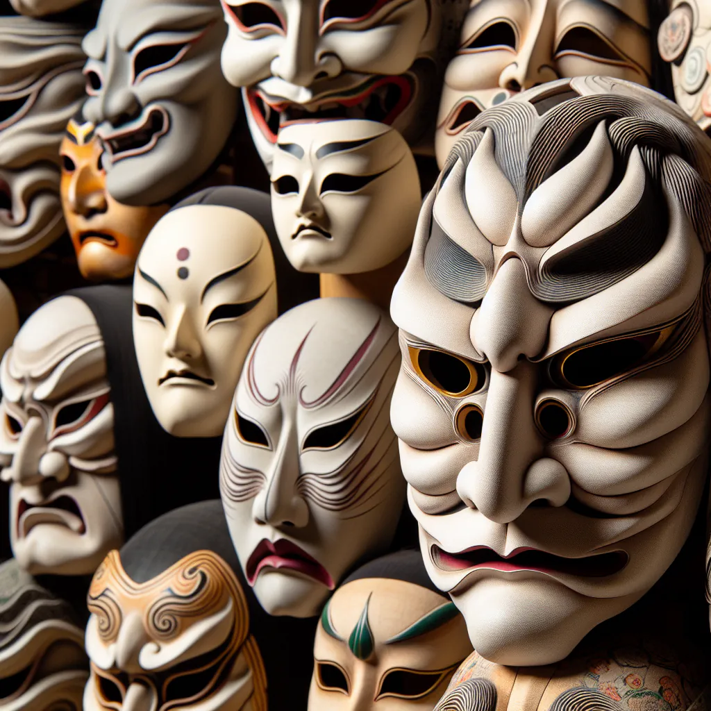 Aktor teatru noh w tradycyjnej masce i kostiumie