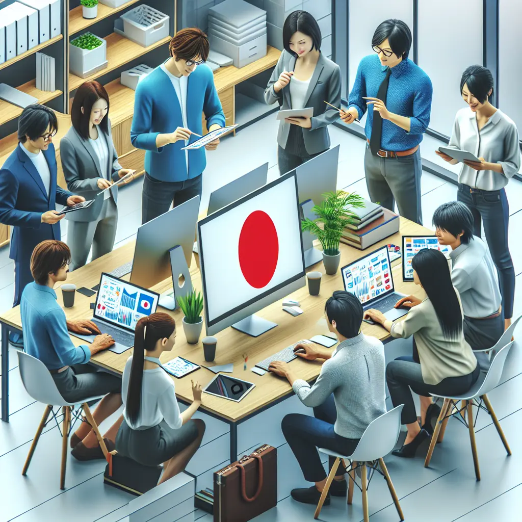 Japońscy pracownicy biurowi podczas spotkania