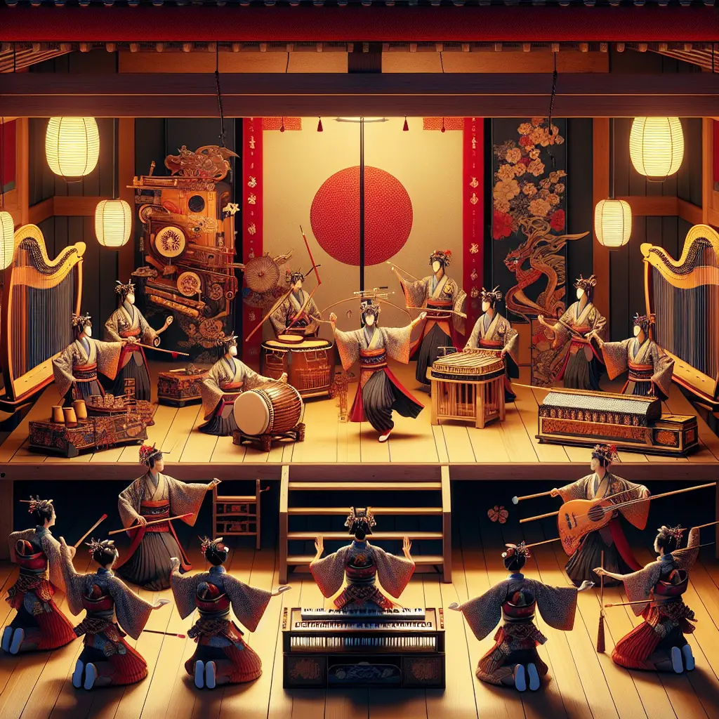 Muzycy wykonujący tradycyjną muzykę gagaku