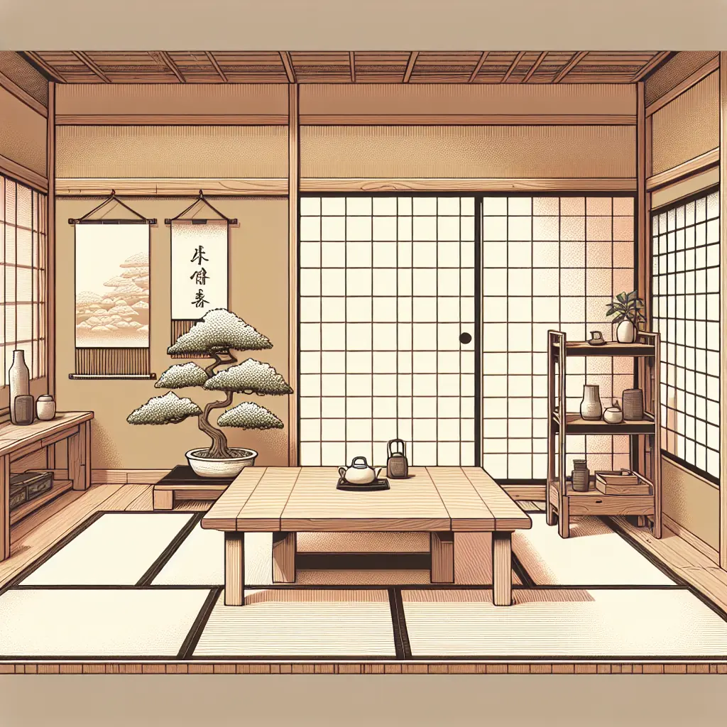 Wnętrze tradycyjnego domu japońskiego z matami tatami