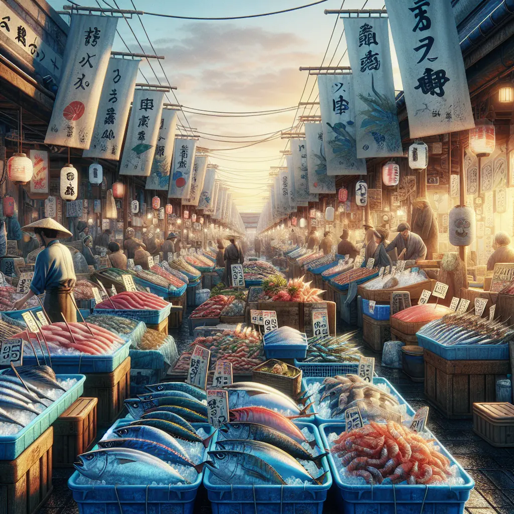 Świeże owoce morza na słynnym targu Tsukiji