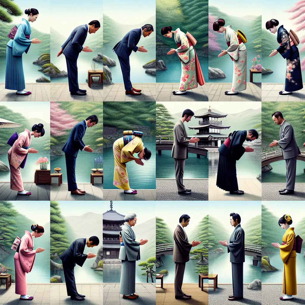 Japończycy kłaniający się w geście powitania