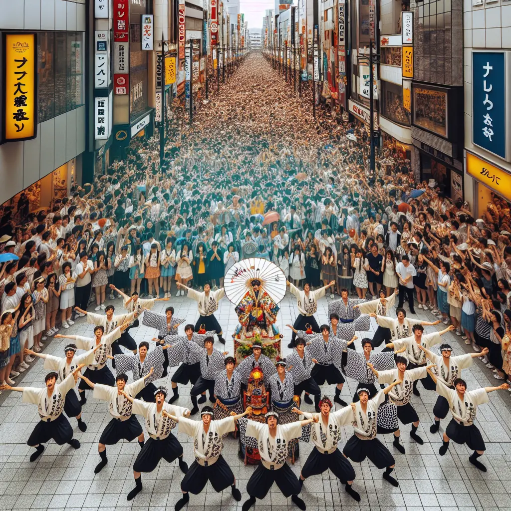 Występ artysty daidogei na ulicznym festiwalu