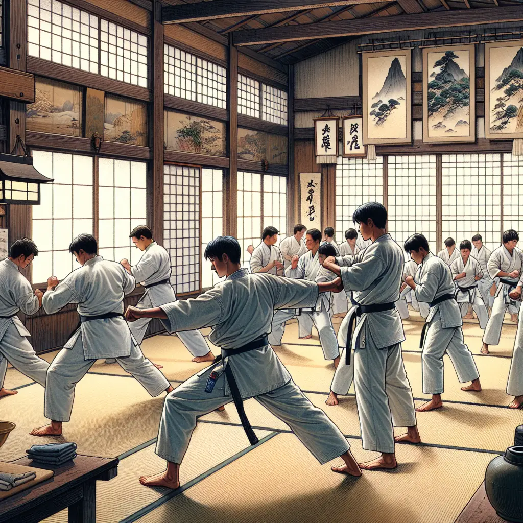 Trening karate w tradycyjnym dojo