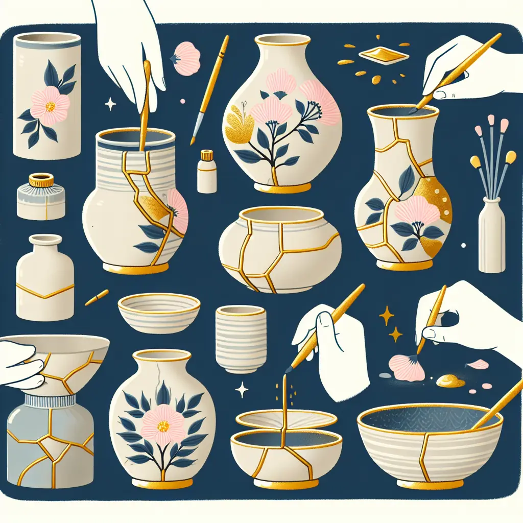 Ceramika naprawiona techniką kintsugi ze złotymi spawami