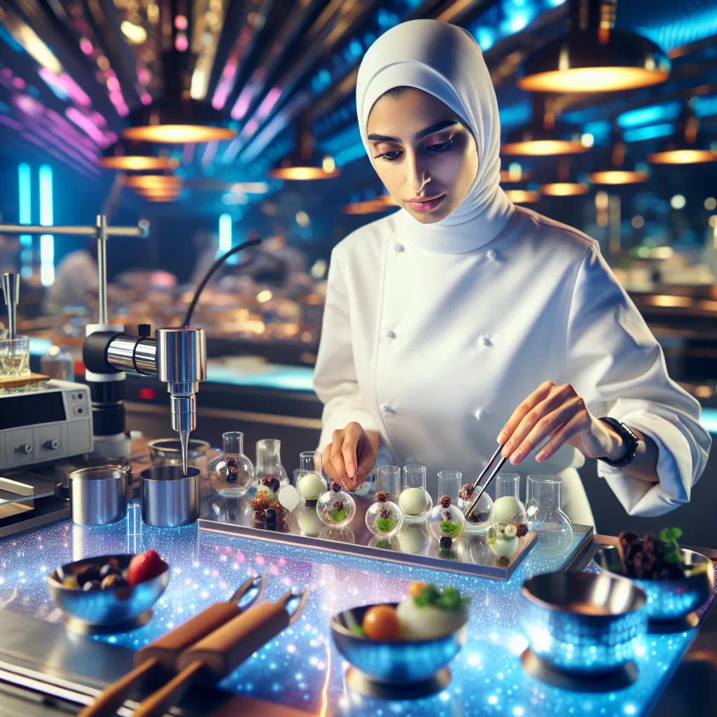 Japoński szef kuchni przygotowujący danie kuchni molekularnej z elementami tradycyjnej kuchni