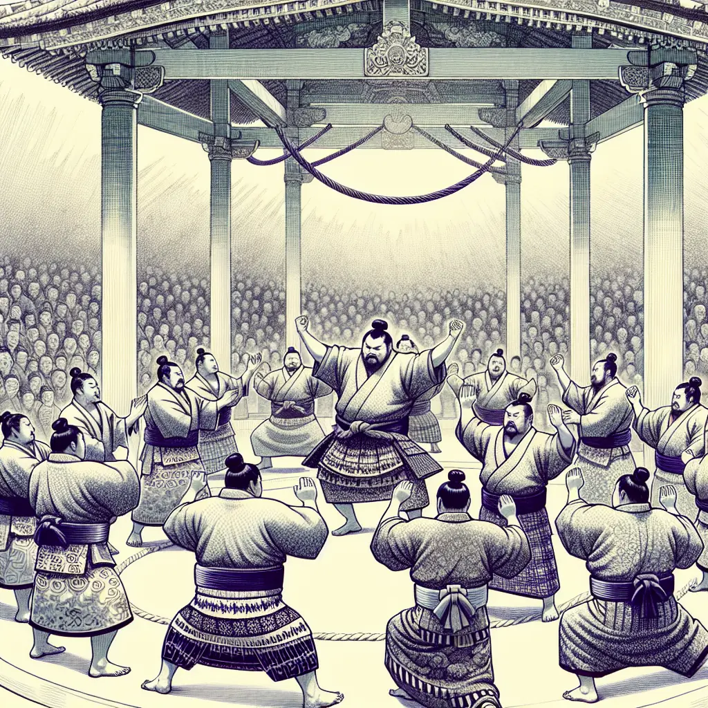 Walka sumo podczas oficjalnego turnieju w świątyni