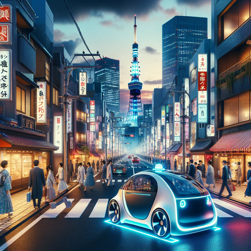 Japoński robot AI komunikujący się z ludźmi w centrum miasta